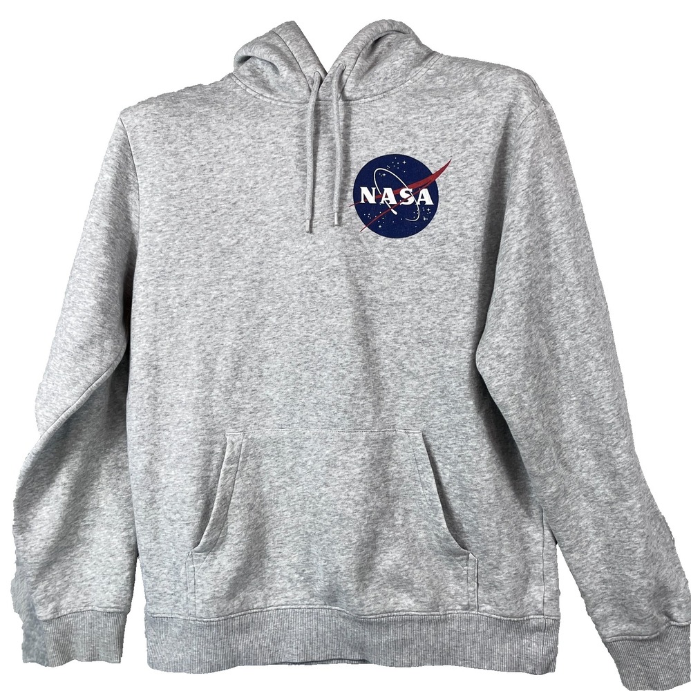 NASA Mens Small Gray Hoodie Pullover Sweatshirt Logo Graphic Kangaroo Pocket